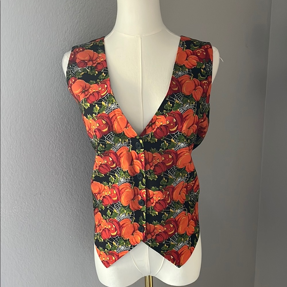 VINTAGE BASIC EDITIONS Halloween Pumpkin Patterned Women's Vest
